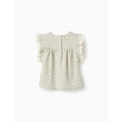VICHY TOP WITH EMBROIDERY FOR BABY GIRLS, GREEN/WHITE