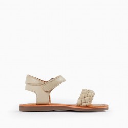 LEATHER SANDALS FOR BABY GIRL, BEIGE
