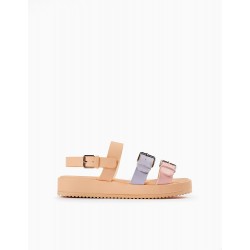STRAPPY SANDALS FOR GIRLS, PEACH/LILAC/PINK