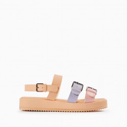 STRAPPY SANDALS FOR GIRLS, PEACH/LILAC/PINK