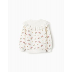 FLORAL COTTON SWEATSHIRT WITH RUFFLES FOR GIRLS, WHITE