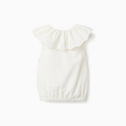 COTTON BLOUSE WITH ENGLISH EMBROIDERY FOR GIRLS, WHITE