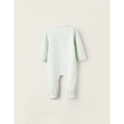 COTTON ROMPER WITH ENGLISH EMBROIDERY FOR NEWBORN, WHITE/GREEN