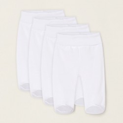 PACK 4 PANTS WITH PLEATS AND HIGH WAIST FOR NEWBORN AND BABY, WHITE