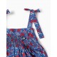 FLORAL COTTON TANK JUMPSUIT FOR GIRL, BLUE/RED