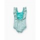 STRIPED AND RUFFLED SWIMSUIT FOR BABY GIRLS, GREEN/WHITE