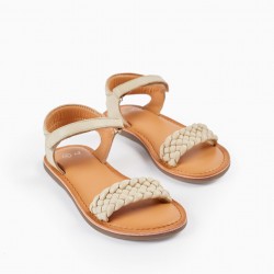 LEATHER SANDALS FOR GIRLS, BEIGE