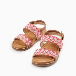 LEATHER SANDALS WITH BEADING FOR GIRLS, MULTICOLOR