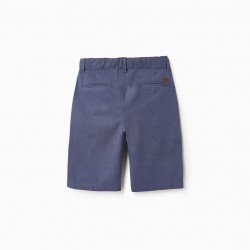 COTTON AND LINEN SHORTS FOR BOYS 'B&S', BLUE