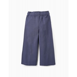 COTTON AND LINEN WIDE LEG PANTS FOR GIRLS 'B&S', BLUE