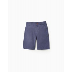 COTTON AND LINEN SHORTS FOR BOYS 'B&S', BLUE