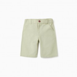 COTTON AND LINEN SHORTS FOR BABY BOYS 'B&S', GREEN