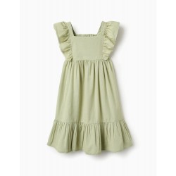 COTTON AND LINEN DRESS FOR GIRLS 'B&S', GREEN