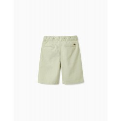 COTTON AND LINEN SHORTS FOR BOYS 'B&S', GREEN