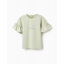 T-SHIRT WITH RUFFLED SLEEVES FOR GIRLS, GREEN