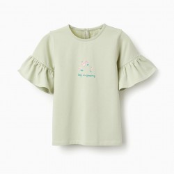 T-SHIRT WITH RUFFLED SLEEVES FOR GIRLS, GREEN