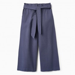 COTTON AND LINEN WIDE LEG PANTS FOR GIRLS 'B&S', BLUE