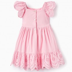 COTTON DRESS WITH ENGLISH EMBROIDERY FOR BABY GIRL, PINK