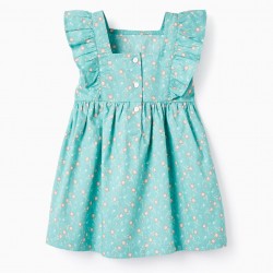 FLORAL COTTON DRESS FOR BABY GIRL, AQUA GREEN