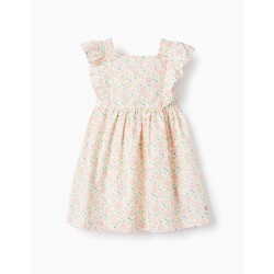 FLORAL COTTON DRESS FOR BABY GIRL, WHITE