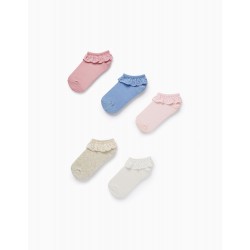 PACK OF 5 PAIRS OF SOCKS WITH ENGLISH EMBROIDERY FOR GIRLS, MULTICOLOR