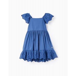 COTTON DRESS WITH ENGLISH EMBROIDERY FOR BABY GIRL, BLUE