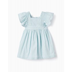 STRIPED AND RUFFLED DRESS FOR BABY GIRL 'B&S', GREEN/WHITE