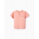 COTTON T-SHIRT WITH POCKET FOR BOYS, CORAL