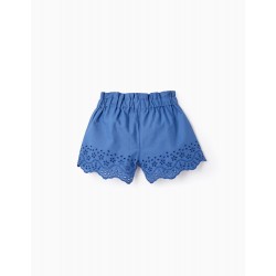 COTTON SHORTS WITH ENGLISH EMBROIDERY FOR BABY GIRL, BLUE