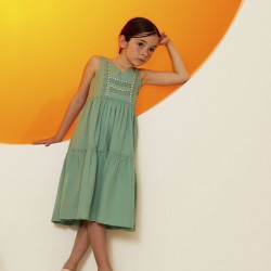 COTTON AND LINEN DRESS FOR GIRL, GREEN