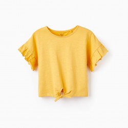 T-SHIRT WITH KNOT IN COTTON FOR GIRLS, YELLOW