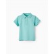 SHORT SLEEVE POLO SHIRT IN COTTON PIQUÉ FOR BABY BOYS, TURQUOISE