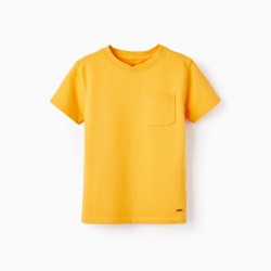 SHORT SLEEVE T-SHIRT IN COTTON PIQUÉ FOR BOYS, YELLOW