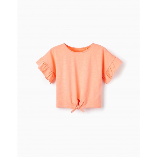 T-SHIRT WITH KNOT IN COTTON FOR GIRL, PEACH