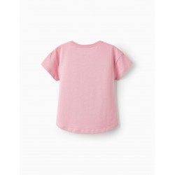 GIRL'S COTTON T-SHIRT 'HAPPY EVERY MOMENT', PINK