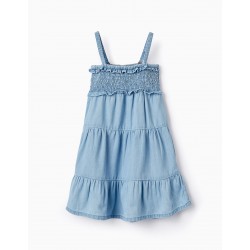 STRAPPY DENIM DRESS FOR BABY GIRL, BLUE