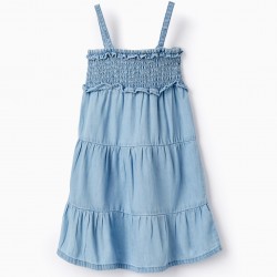 STRAPPY DENIM DRESS FOR BABY GIRL, BLUE