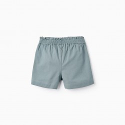 COTTON AND LINEN SHORTS WITH EMBROIDERY AND BEADING FOR GIRLS, GREEN