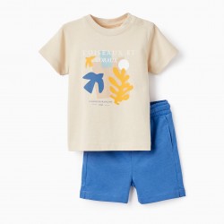 BABY BOY'S T-SHIRT + SHORTS 'FRENCH POLYNESIA', BEIGE/BLUE