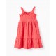 TEXTURED STRAPPY DRESS FOR BABY GIRL, DARK CORAL