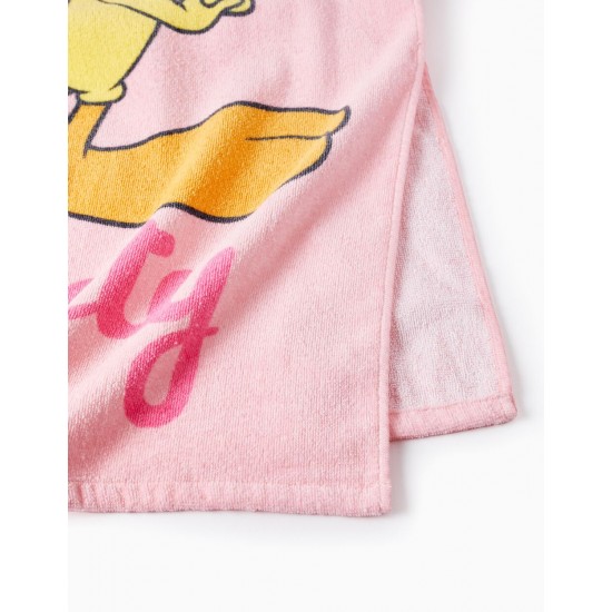 HOODED BEACH PONCHO FOR GIRLS 'TWEETY', PINK/YELLOW