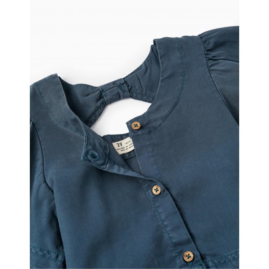 SHORT SLEEVE BLOUSE WITH CROPPED EFFECT FOR GIRLS, DARK BLUE