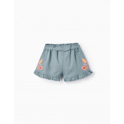EMBROIDERED SHORTS FOR BABY GIRLS, DARK GREEN