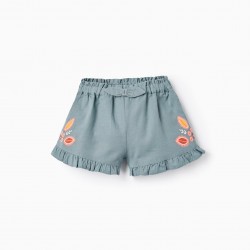 EMBROIDERED SHORTS FOR BABY GIRLS, DARK GREEN