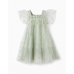 TULLE AND GLITTER DRESS FOR GIRLS 'SPECIAL DAYS', LIGHT GREEN