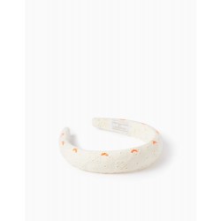 HEADBAND WITH ENGLISH EMBROIDERY FOR GIRLS, WHITE/ORANGE