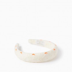 HEADBAND WITH ENGLISH EMBROIDERY FOR GIRLS, WHITE/ORANGE