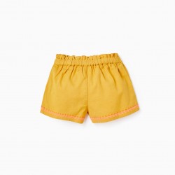 BABY GIRL SHORTS WITH BOW AND EMBROIDERED DETAILS, YELLOW