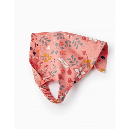 COTTON HAIR SCARF + BLOUSE FOR BABY GIRL 'FLORAL', PINK