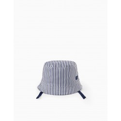 STRIPED HAT FOR BABY AND BOYS, WHITE/DARK BLUE